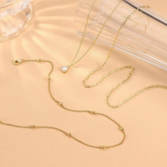 Dainty Gold Layered Necklace Set for Women, 14K Gold Plated, Trendy, Adjustable - Picture 5 of 7